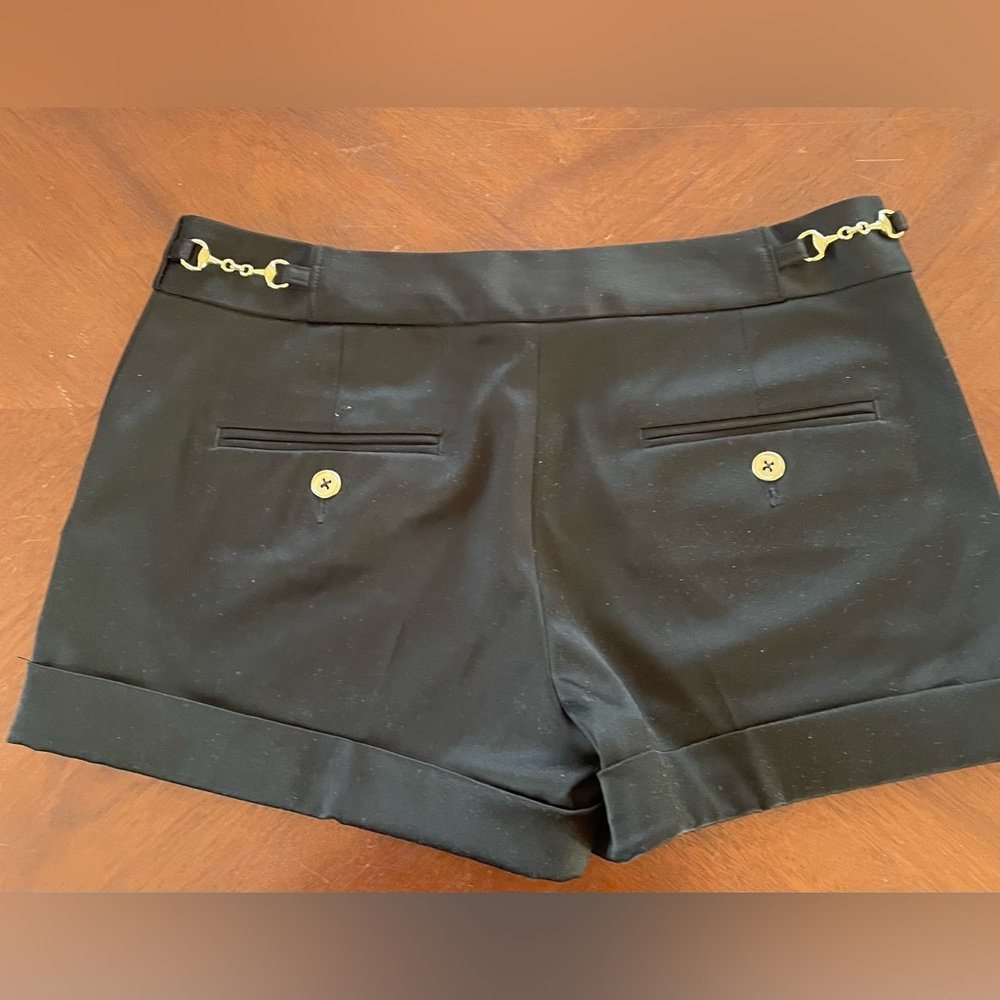 Y2K ERA EXPRESS BLACK SATIN SHORTS WITH HORSE-BIT GOLD DETAILS - SIZE 4 - Picture 2 of 9